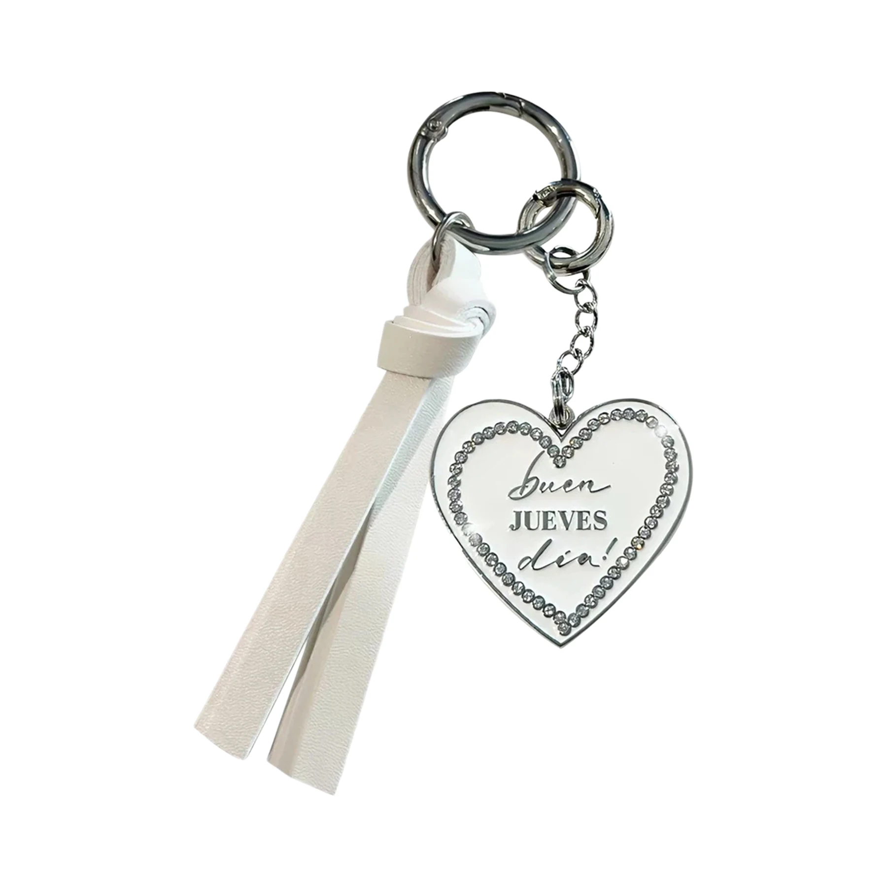 White Heart Tassel Bag Charm