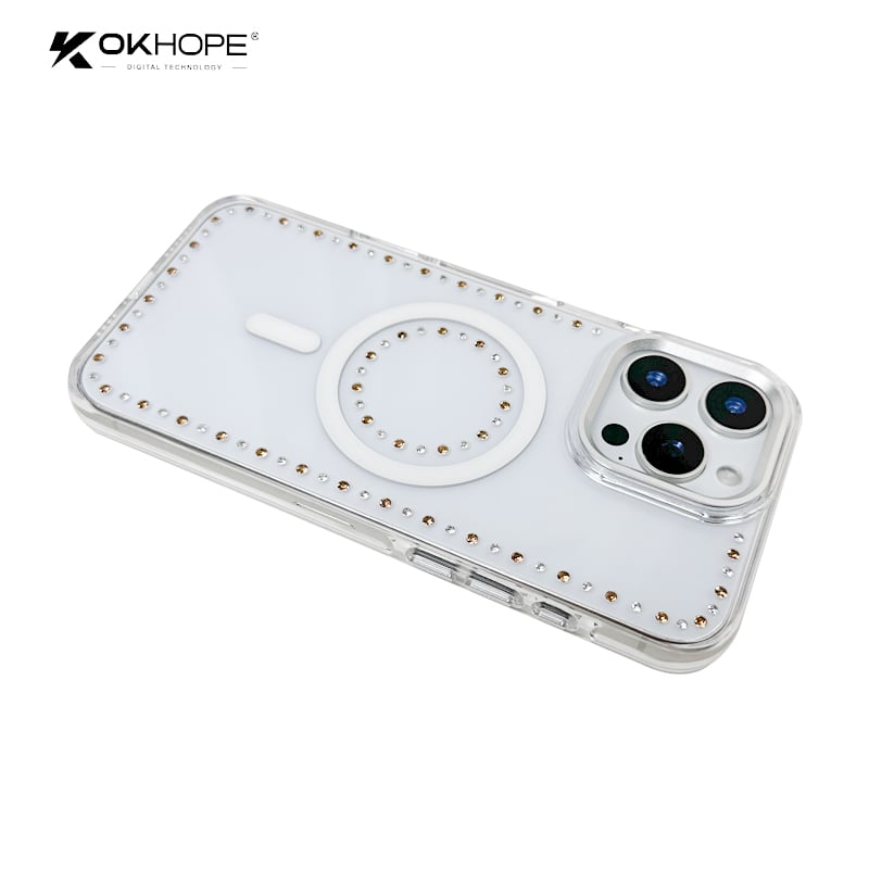 Clear Shockproof Star Moon Rhinestone Tri-Color Chain Design Magnetic Wireless Charging Phone Case Compatible for Samsung
