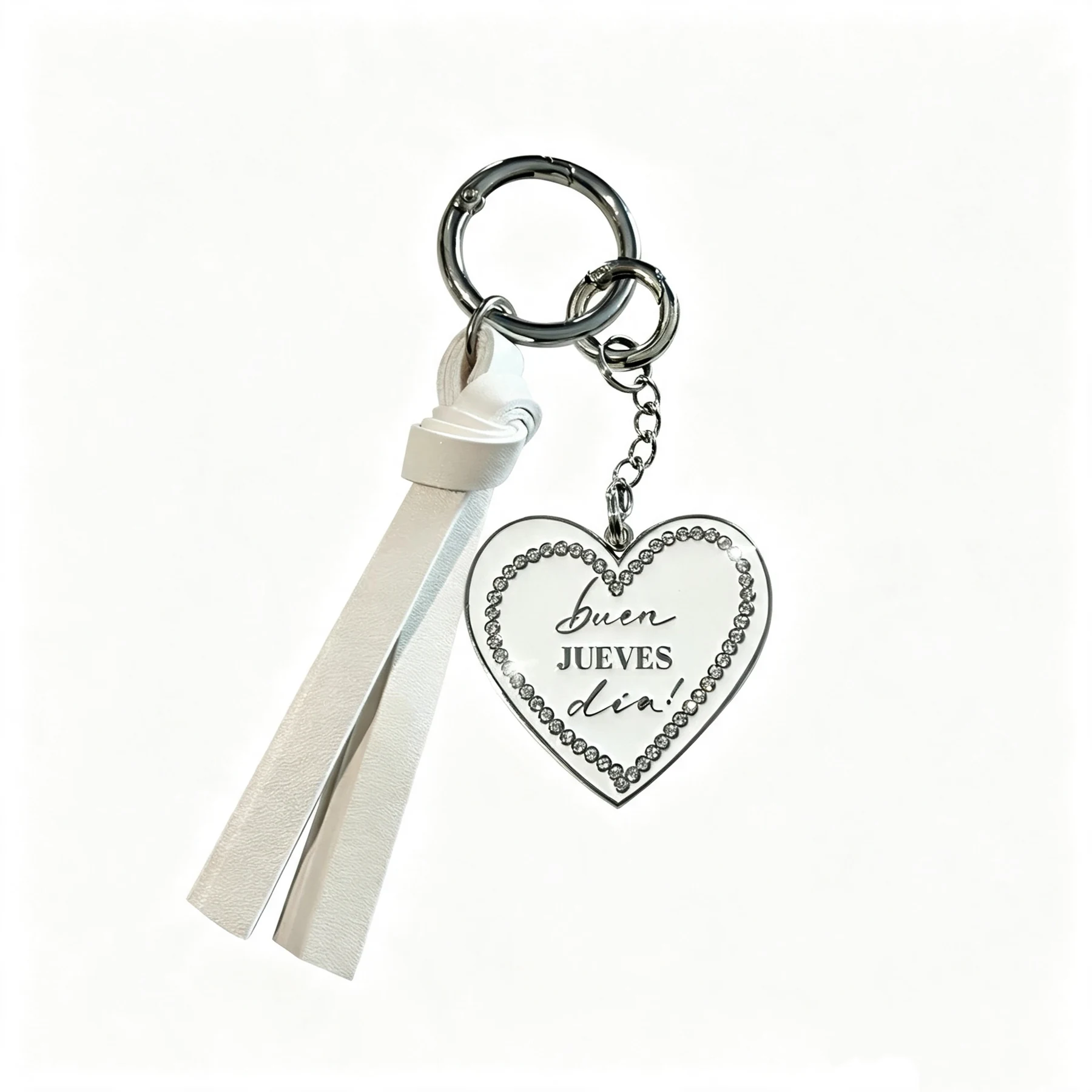 White Heart Tassel Bag Charm