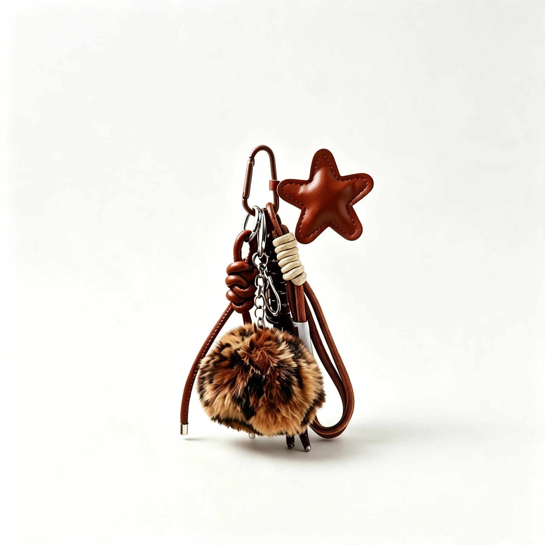 Brown Star Pom-Pom Bag Charm